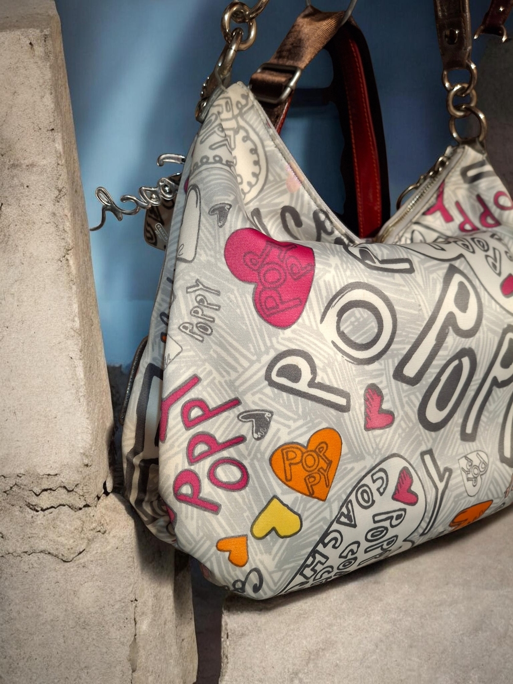 Coach Poppy White Multi-Color Heart Print Hobo Shoulder Bag - Picture 6 of 6